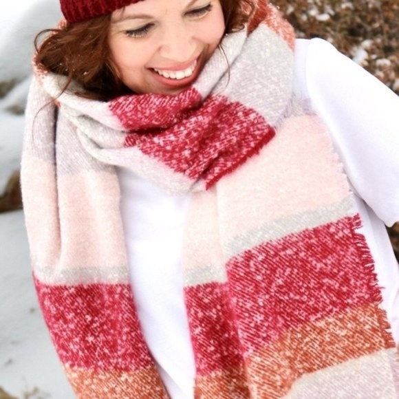 Multicolor Stripe Marled Scarf CRANBERRY - Picture 2 of 4